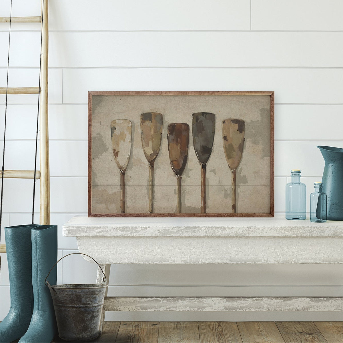 Five Vintage Boat Oars Wood Framed Print
