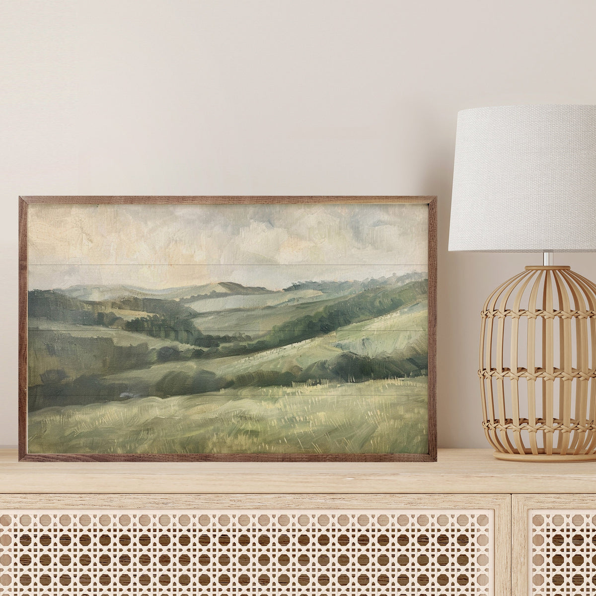 Green Hilly Landscape Wood Framed Print
