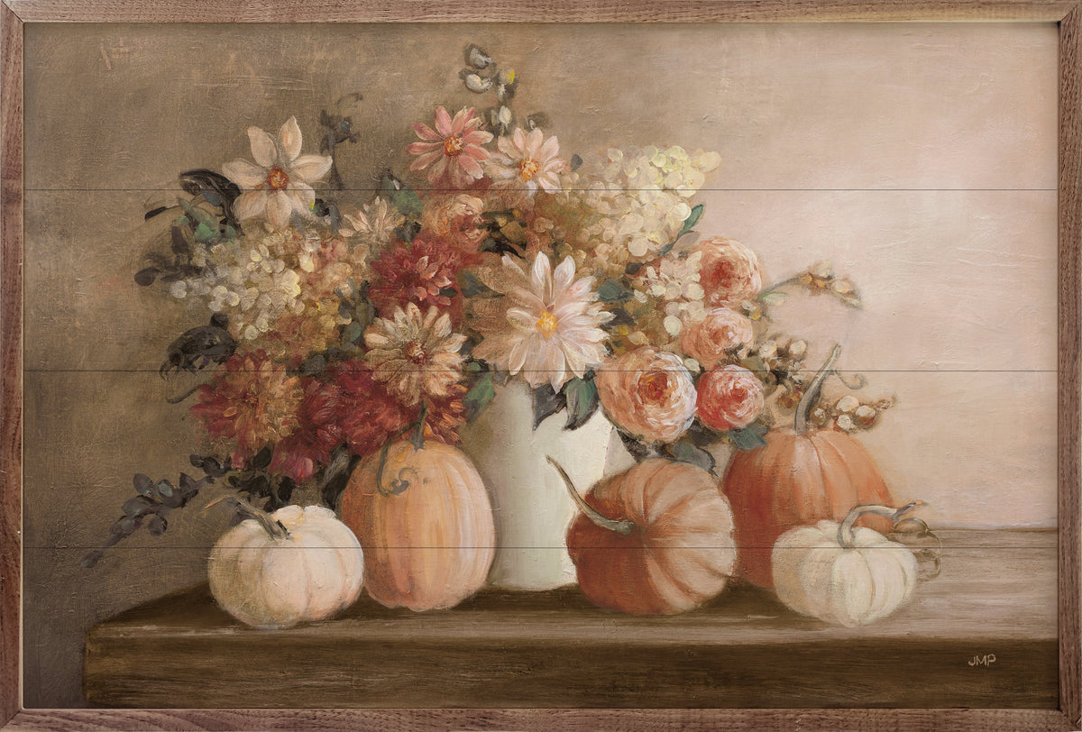 Harvest Bouquet Pomegranate Wood Framed Print