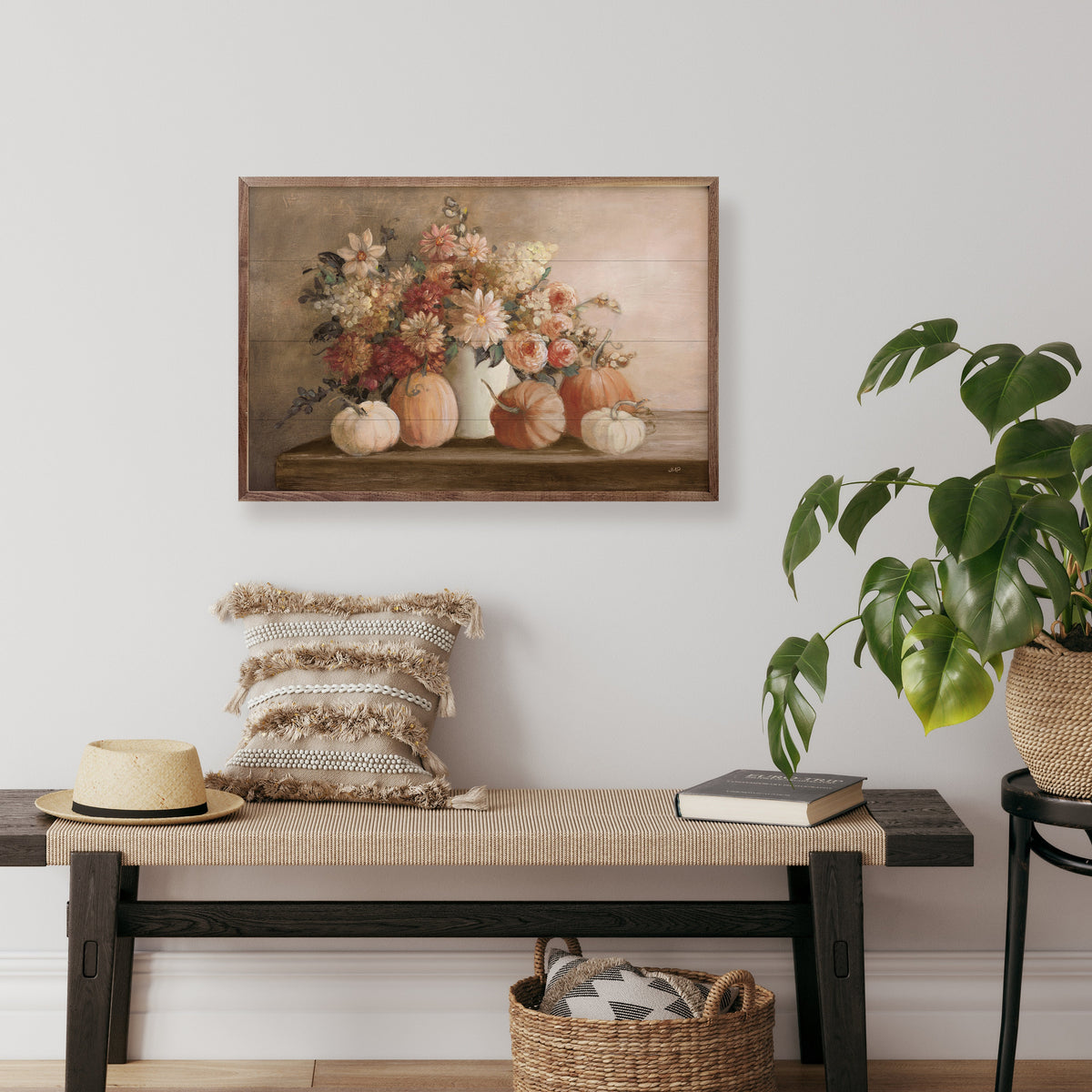 Harvest Bouquet Pomegranate Wood Framed Print