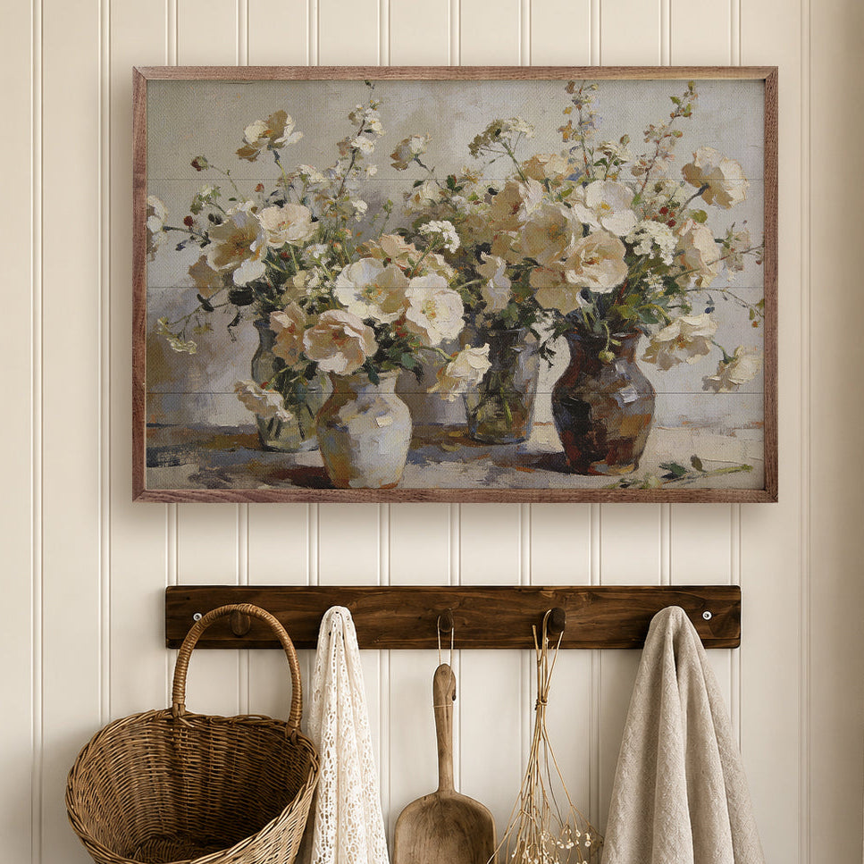 Neutral Vase Collection Wood Framed Print