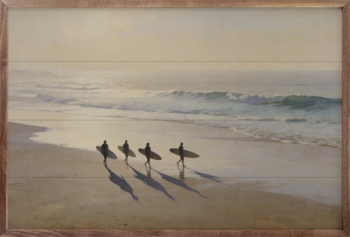 Surfers Along The Tide Wood Framed Print
