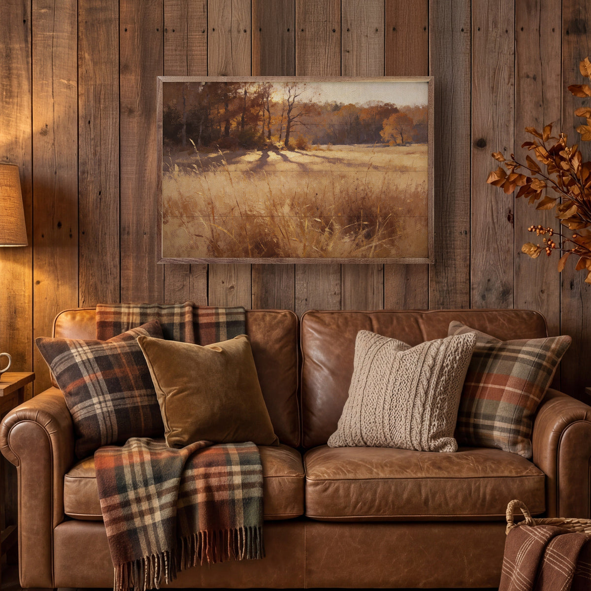 Sunlit Autumn Meadow Wood Framed Print