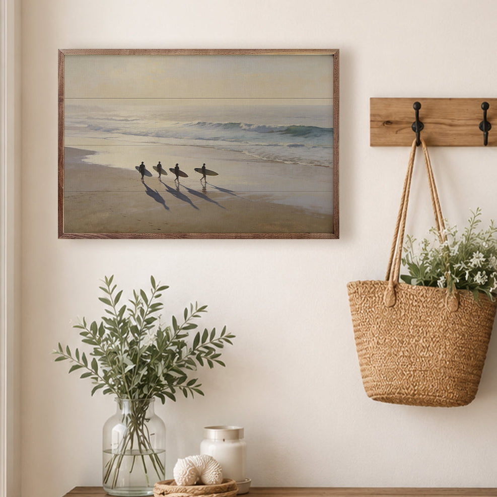 Surfers Along The Tide Wood Framed Print