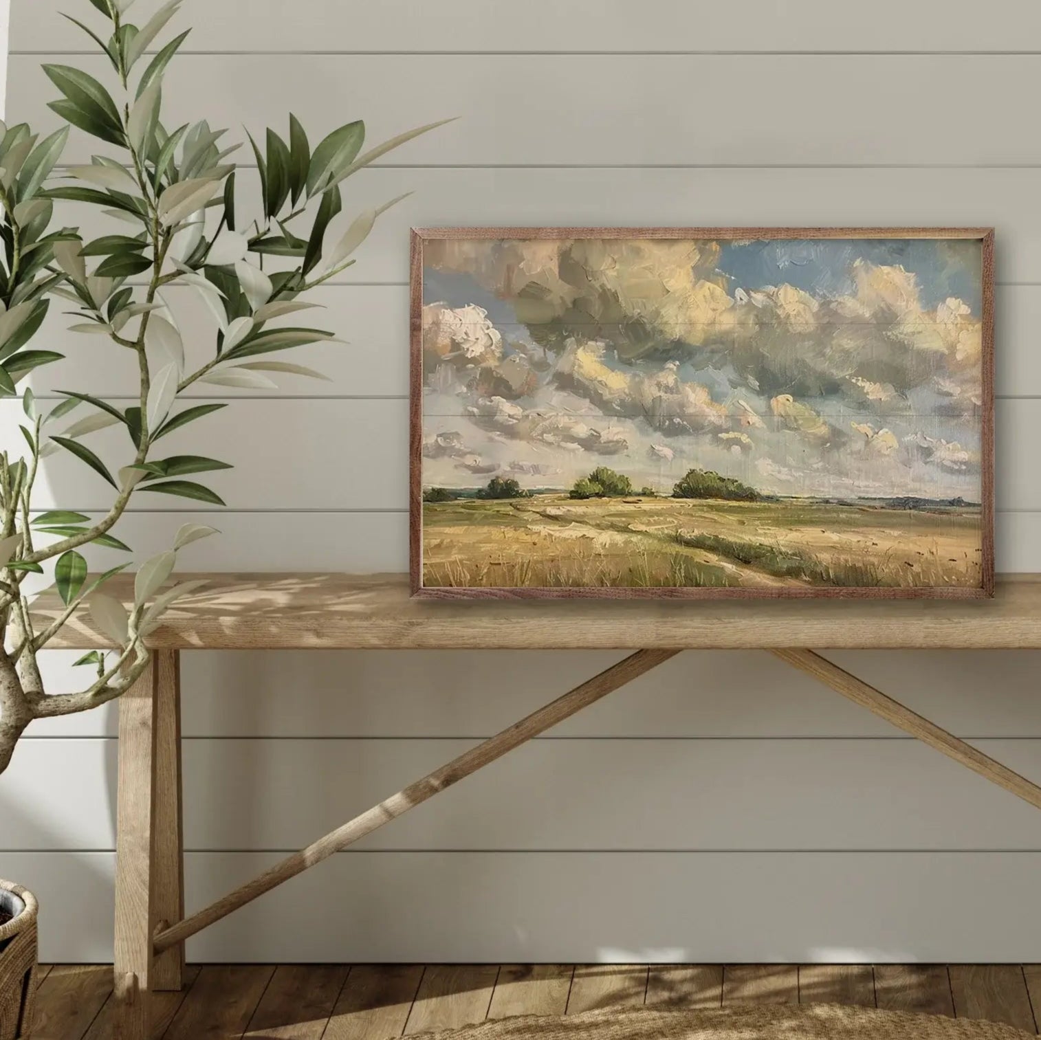 Vintage Cornfield Wood Framed Print