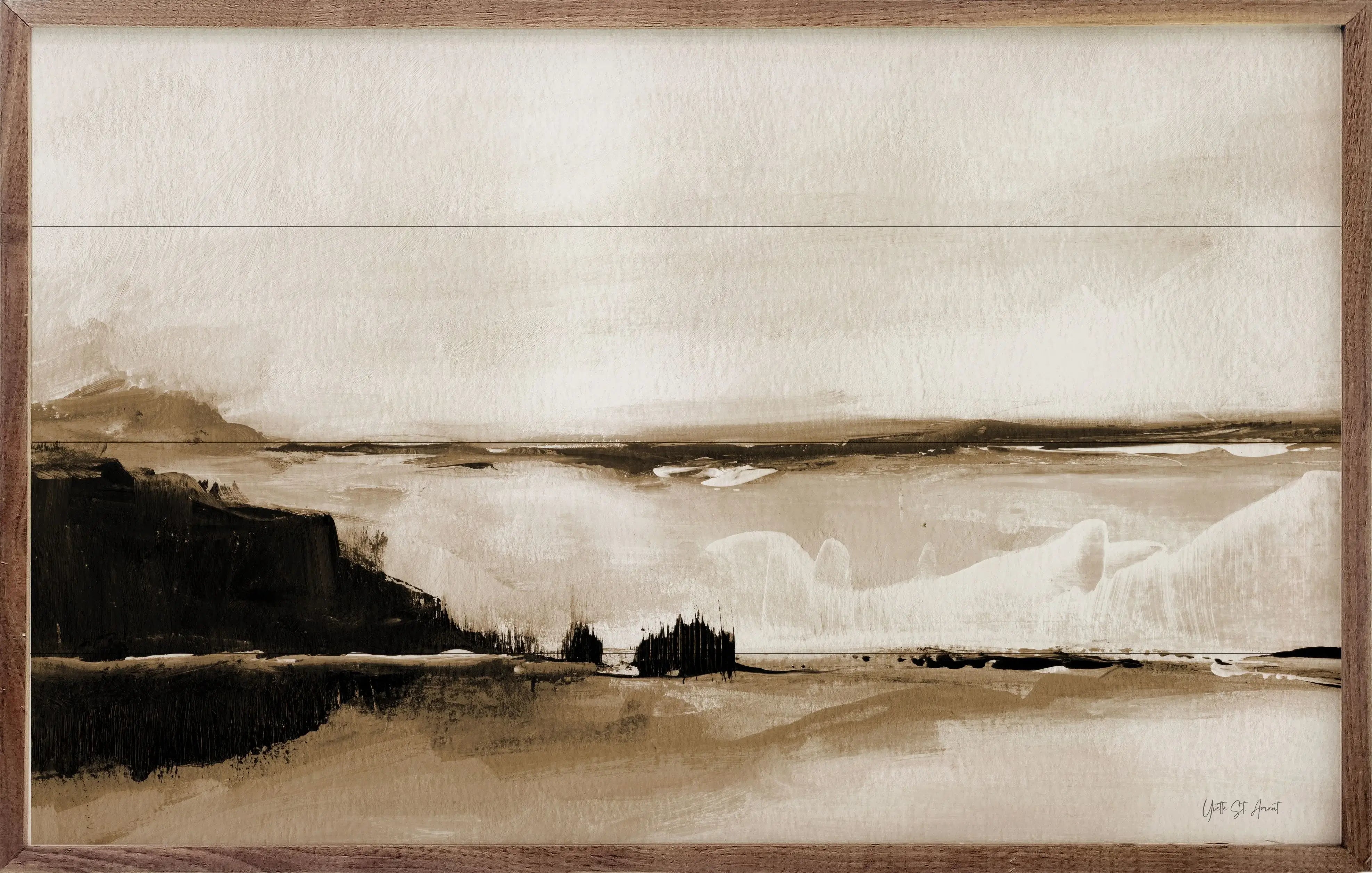 Vintage Landscape Mountainside Wood Framed Print