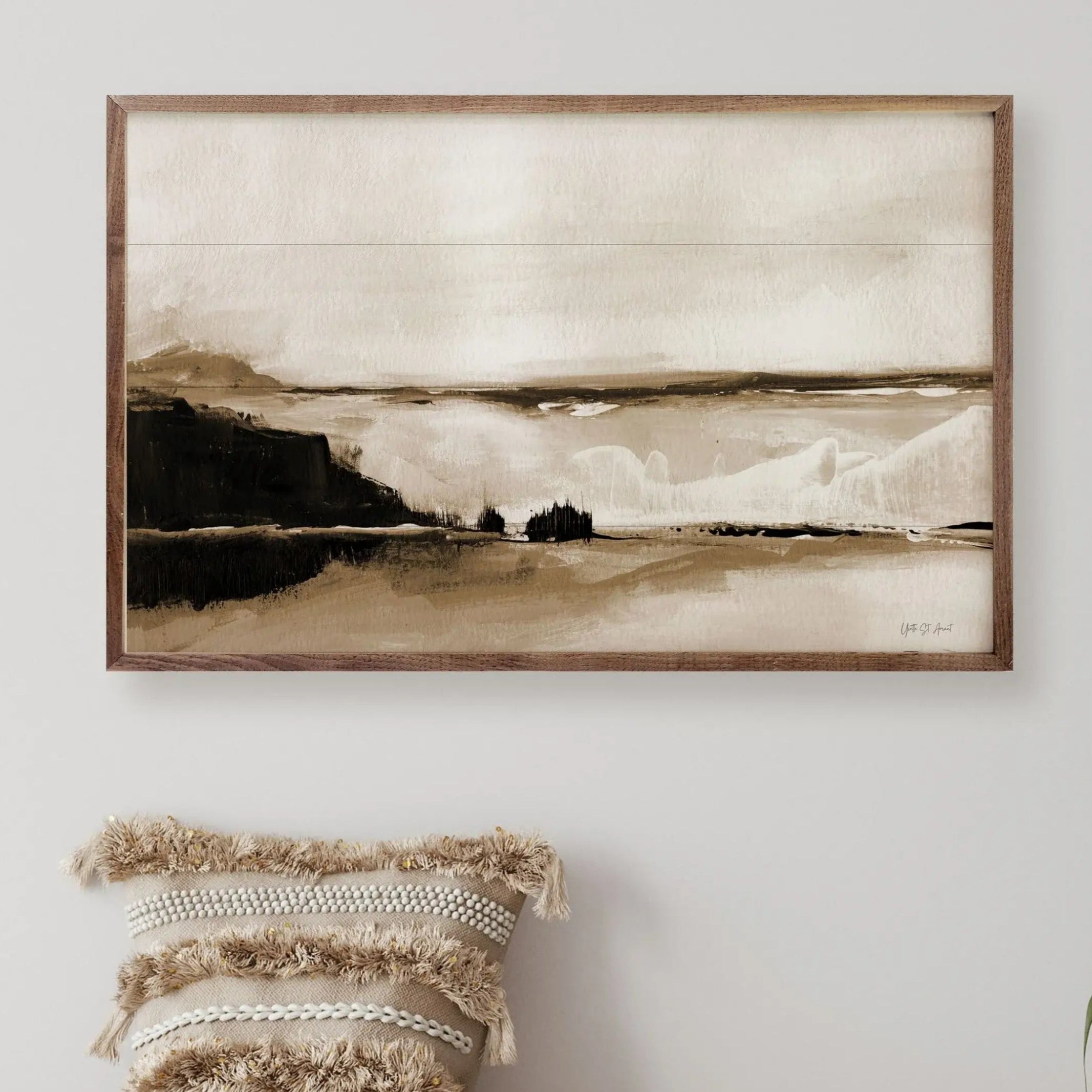 Vintage Landscape Mountainside Wood Framed Print