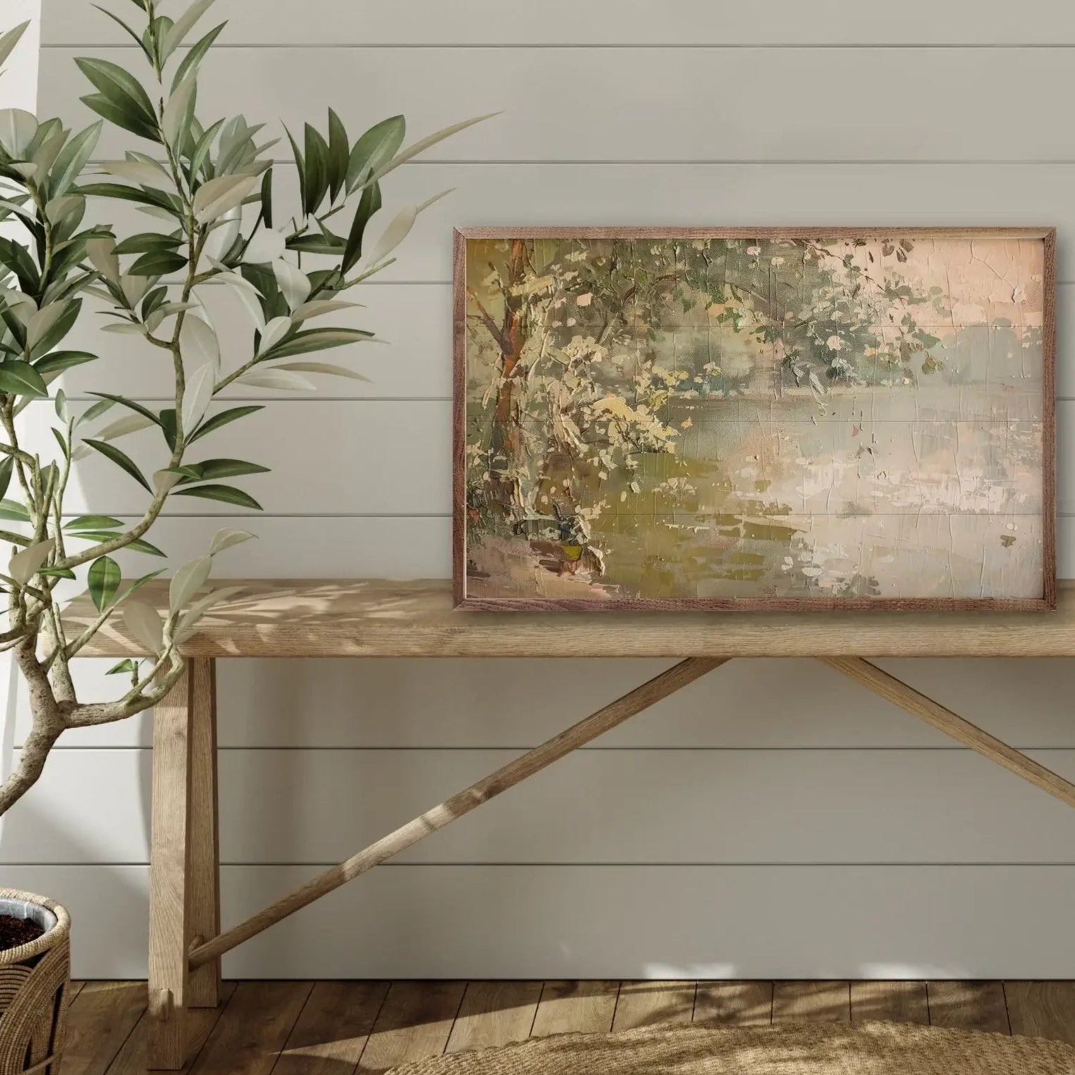 Vintage Waterside Wood Framed Print