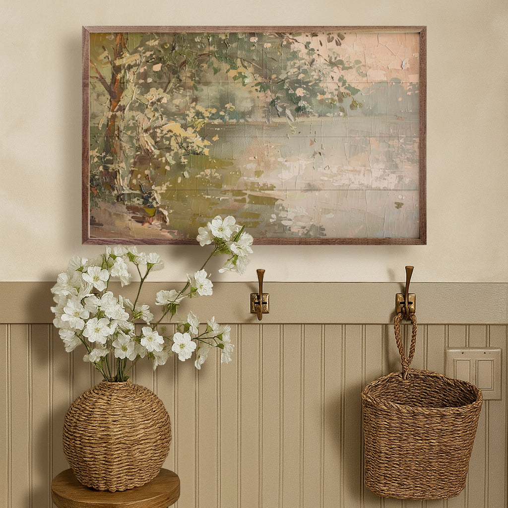 Vintage Waterside Wood Framed Print