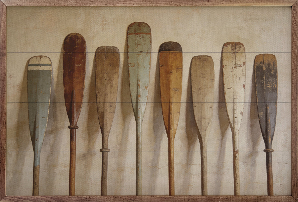 Weathered Coastal Oars Wood Framed Print