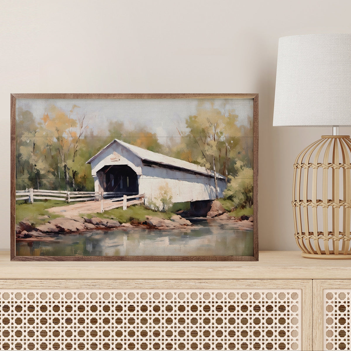 White Bridge Wood Framed Print