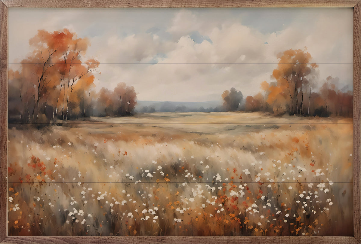 Autumn Field With Autumn Trees Wood Framed Print