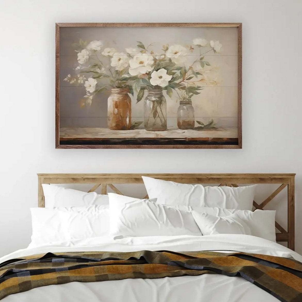 Mason Jar Bouquet Wood Framed Print