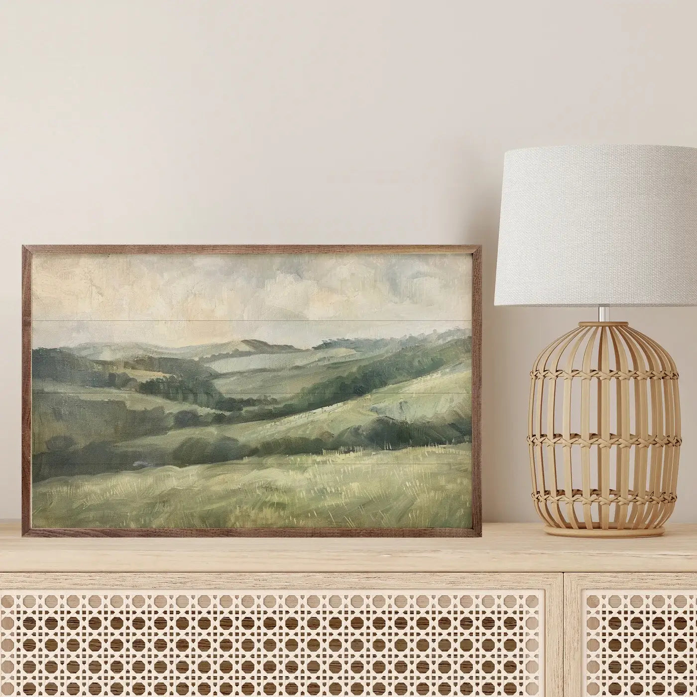 Green Hilly Landscape Wood Framed Print