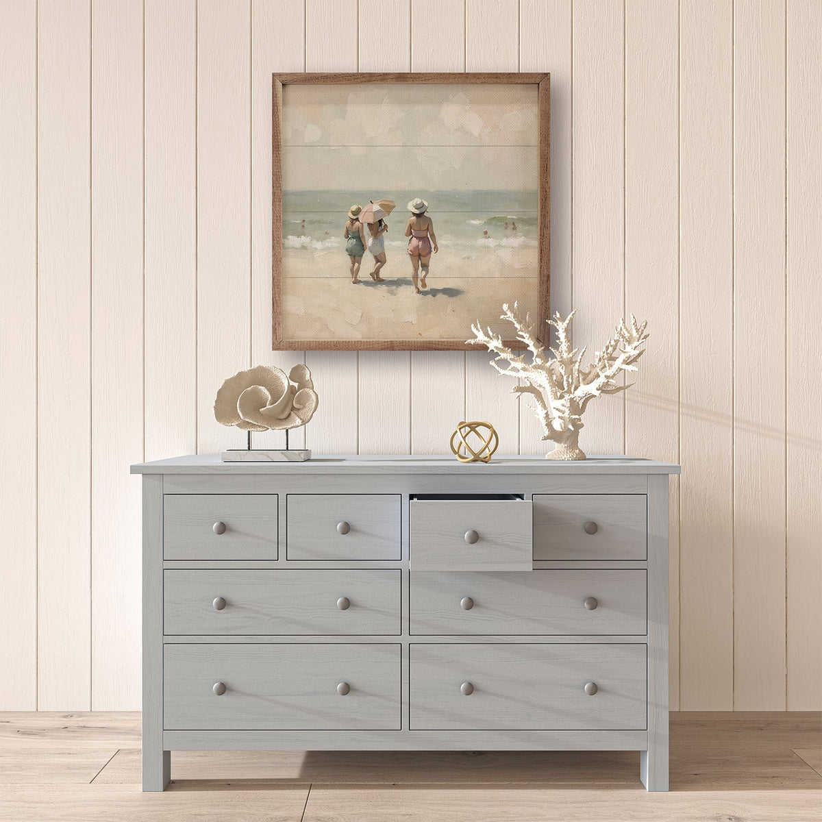 Beach Crowd Wood Framed Print