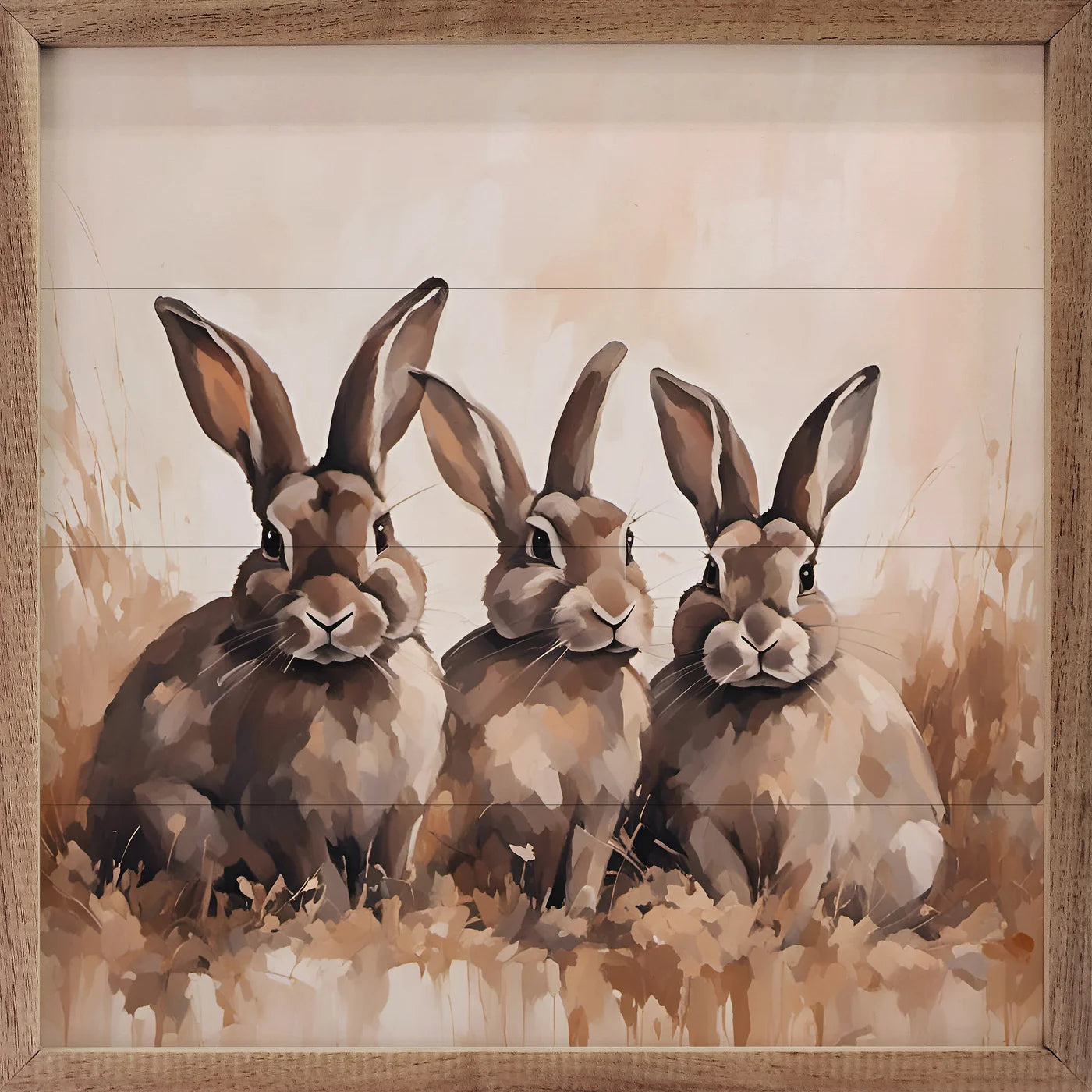 Brown Three Rabbits Wood Framed Print