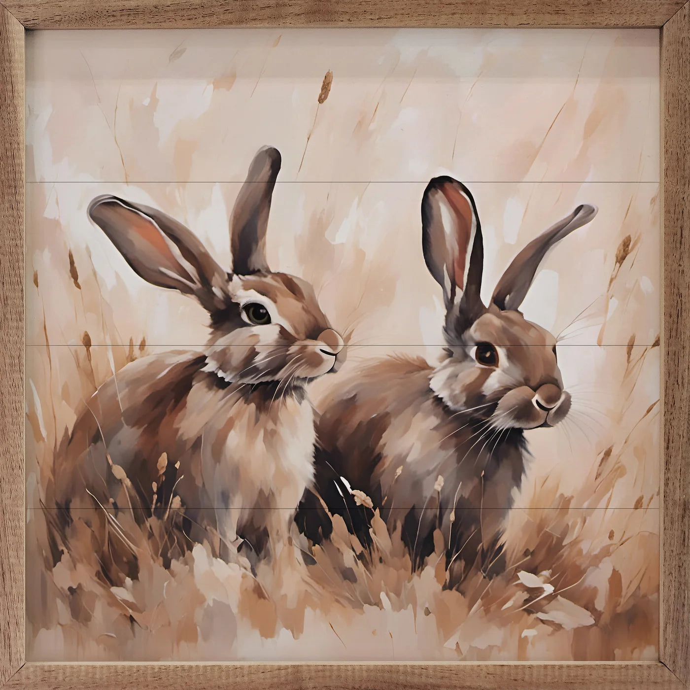 Brown Two Rabbits Wood Framed Print