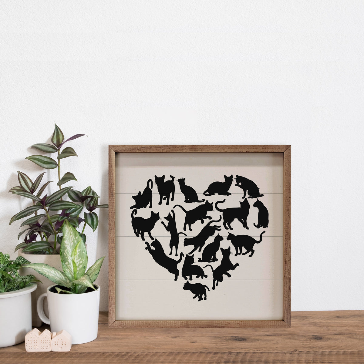 Cat Heart White Wood Framed Print