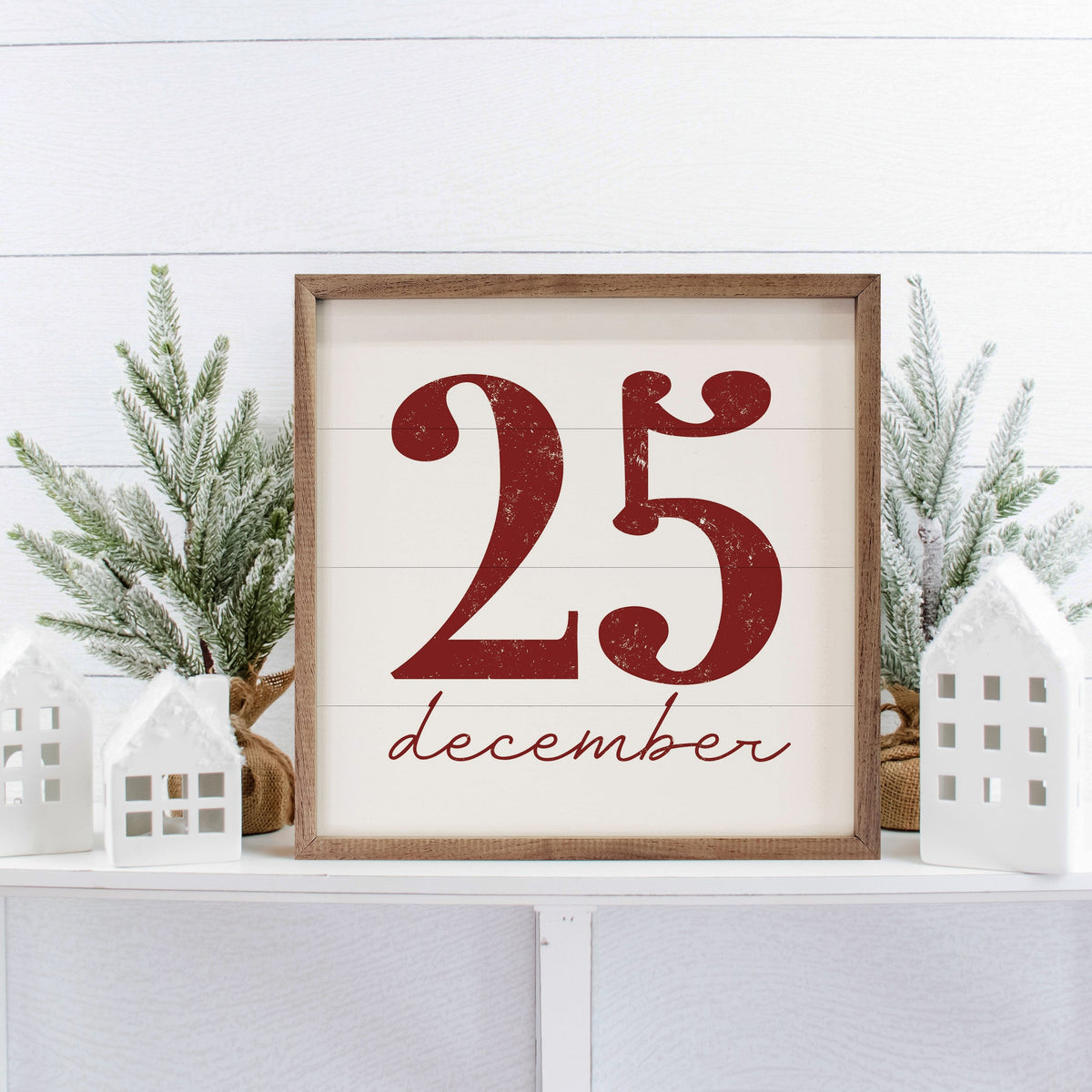 December 25th Script Wood Framed Print