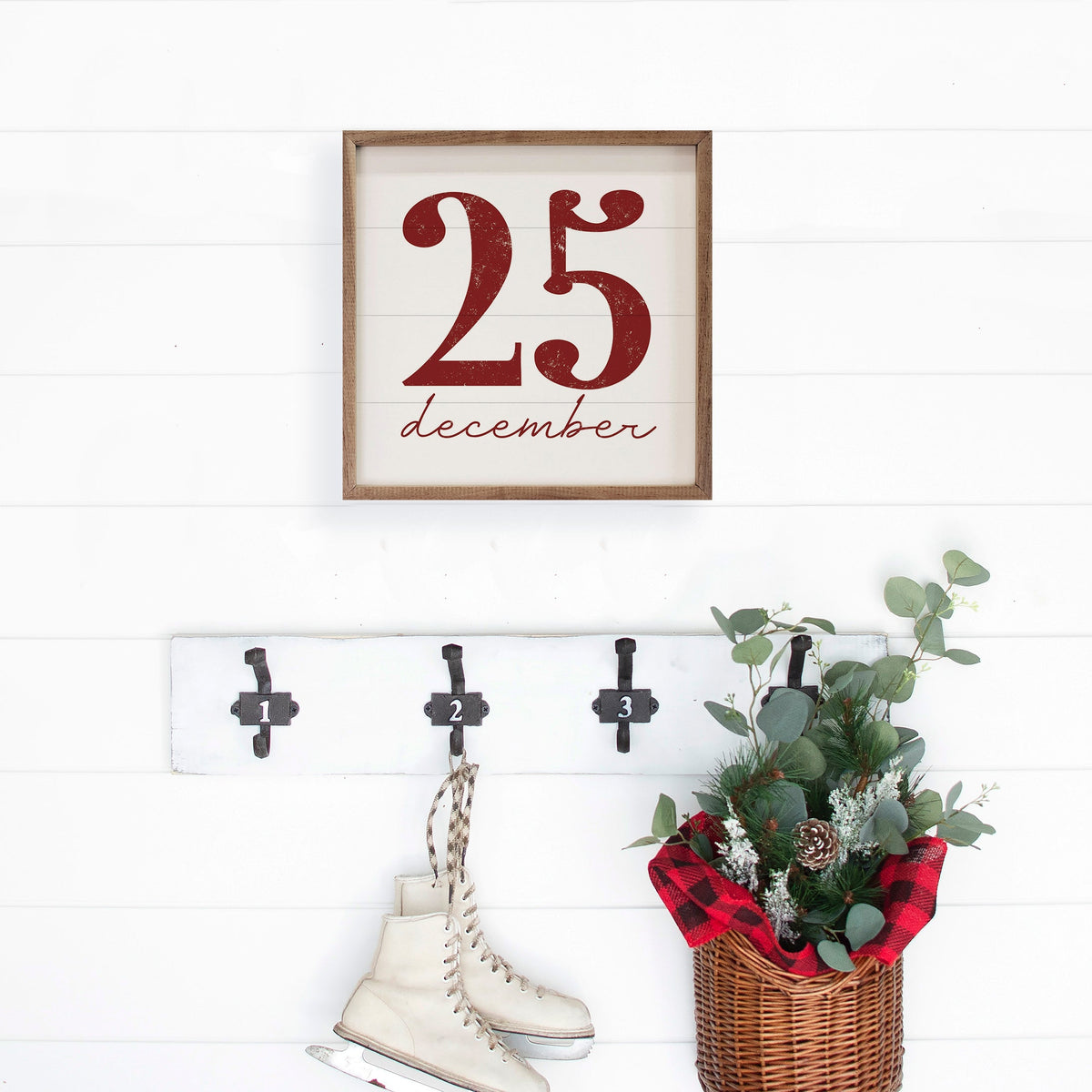 December 25th Script Wood Framed Print
