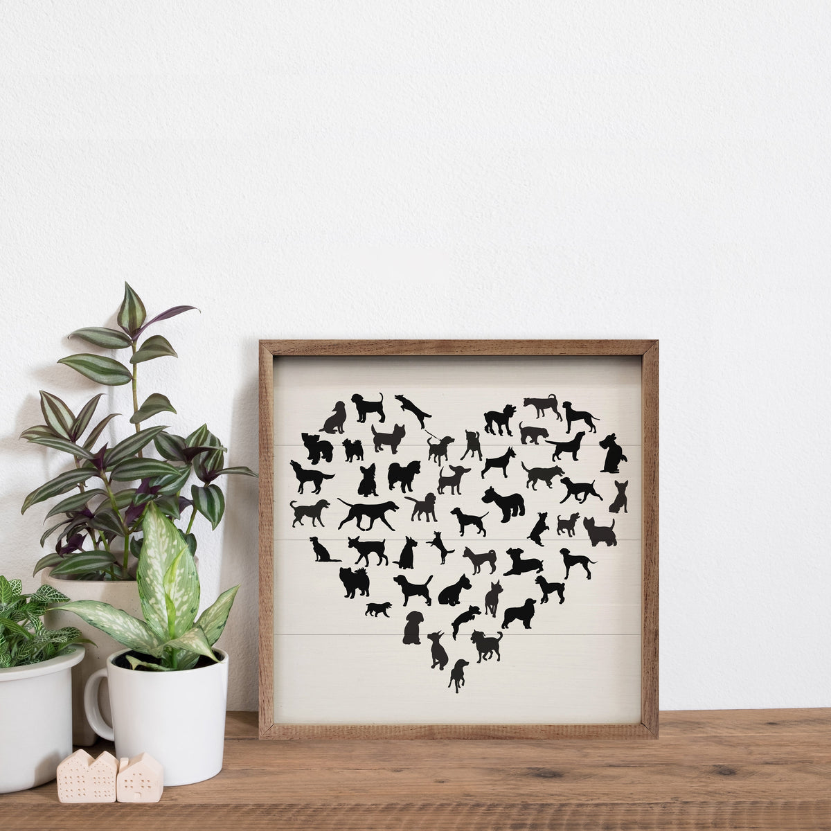 Dog Heart White Wood Framed Print