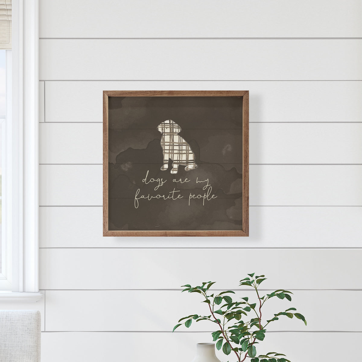 Dogs Are My Favorite People Plaid Gray By Amylee Weeks Wood Framed Print