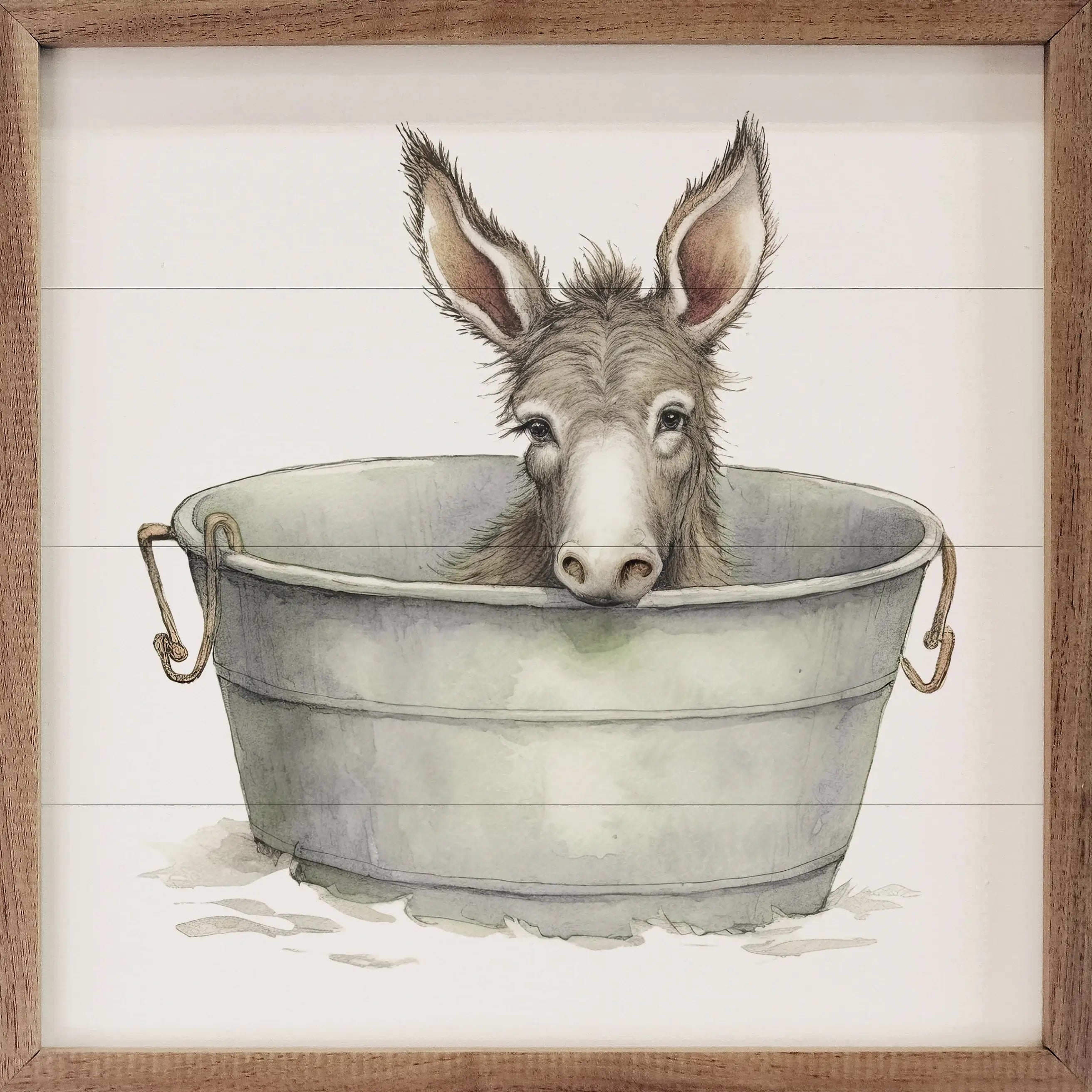 Donkey Metal Tub Wood Framed Print