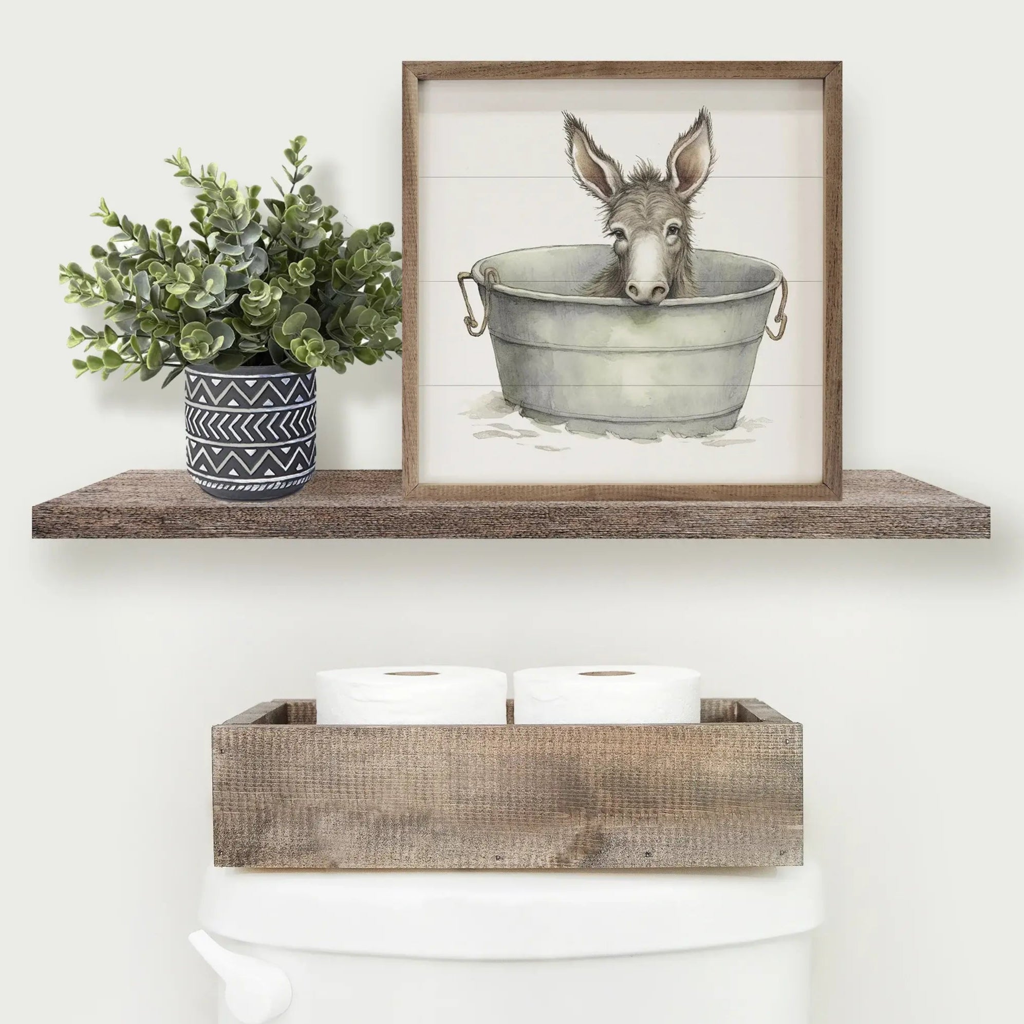 Donkey Metal Tub Wood Framed Print