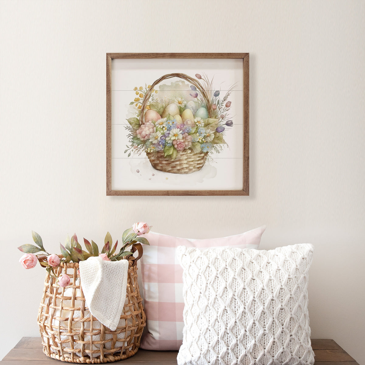 Easter Egg Basket Wood Framed Print