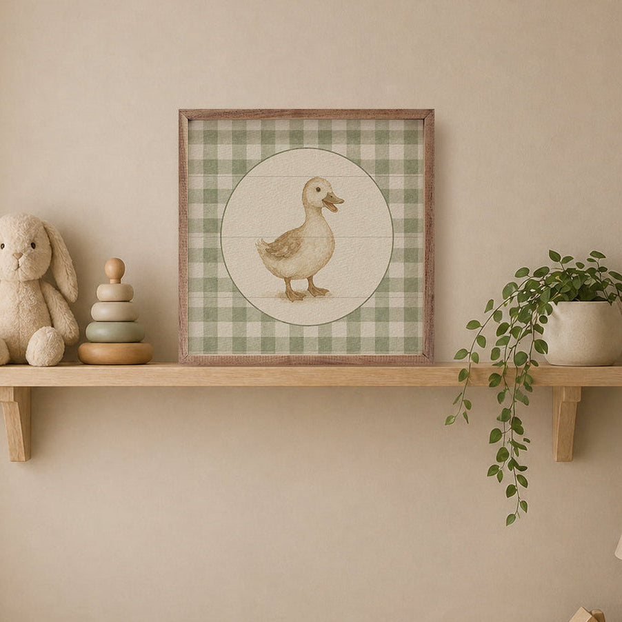 Farm Charm Check Duck Wood Framed Print