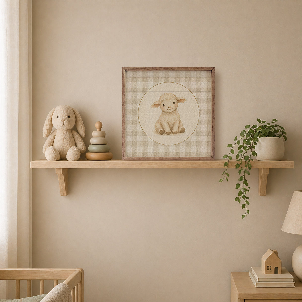 Farm Charm Check Sheep Wood Framed Print