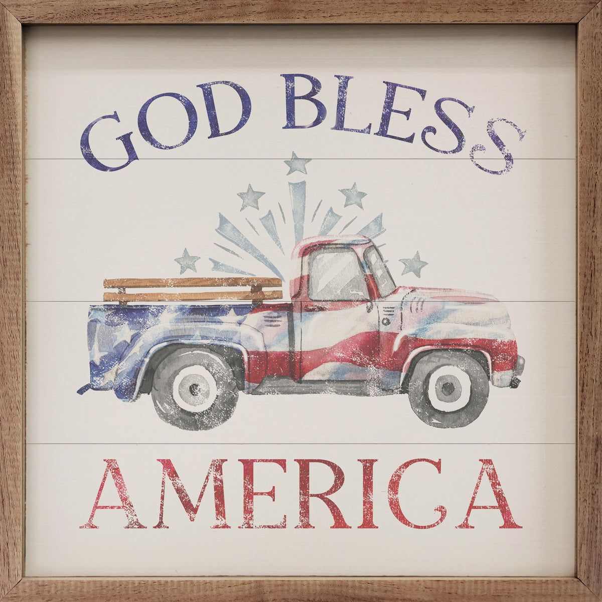 God Bless America Flag Truck White Wood Framed Print