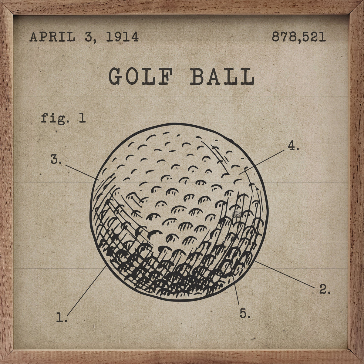 Golf Ball Patent Wood Framed Print