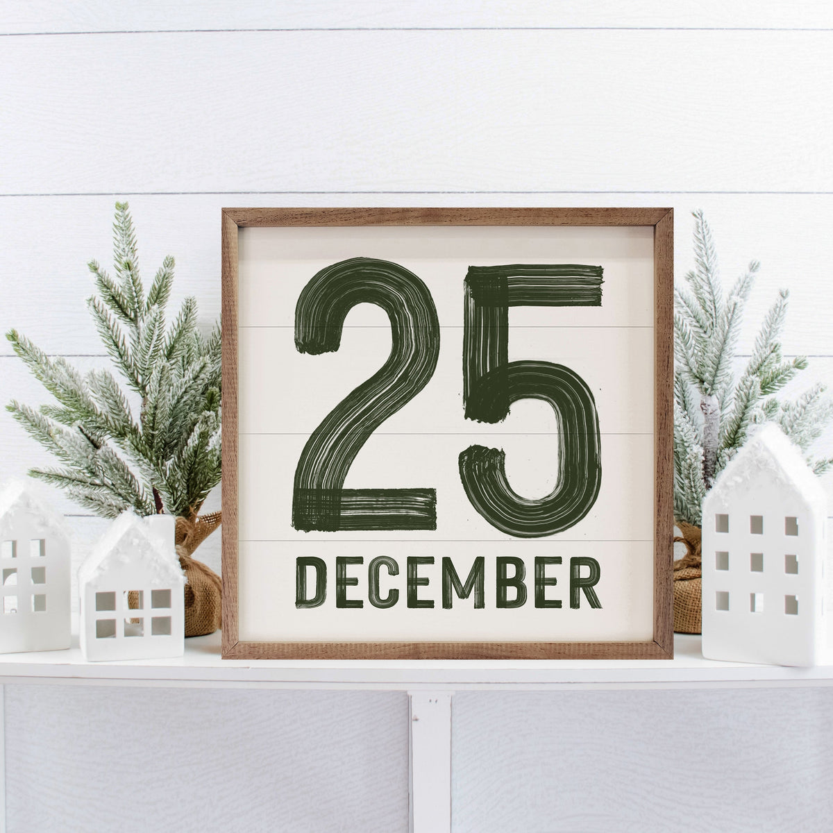 Green December 25th White Wood Framed Print