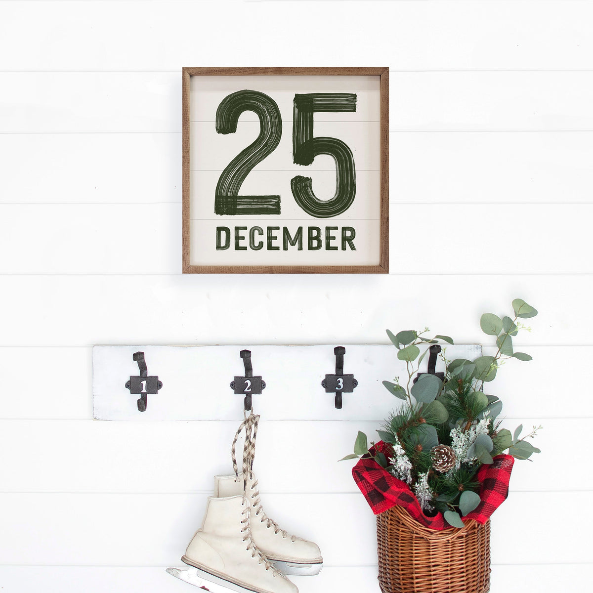 Green December 25th White Wood Framed Print