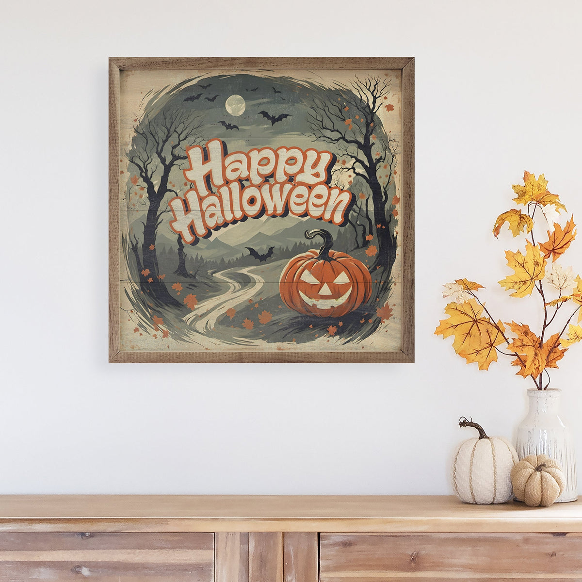 Happy Halloween Jack O Lantern Wood Framed Print
