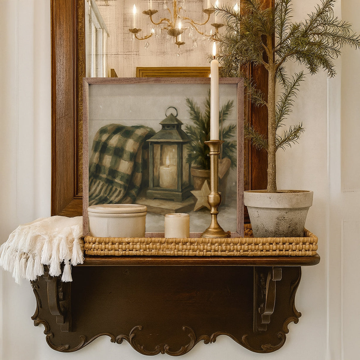 Holiday Plaid Lantern Wood Framed Print