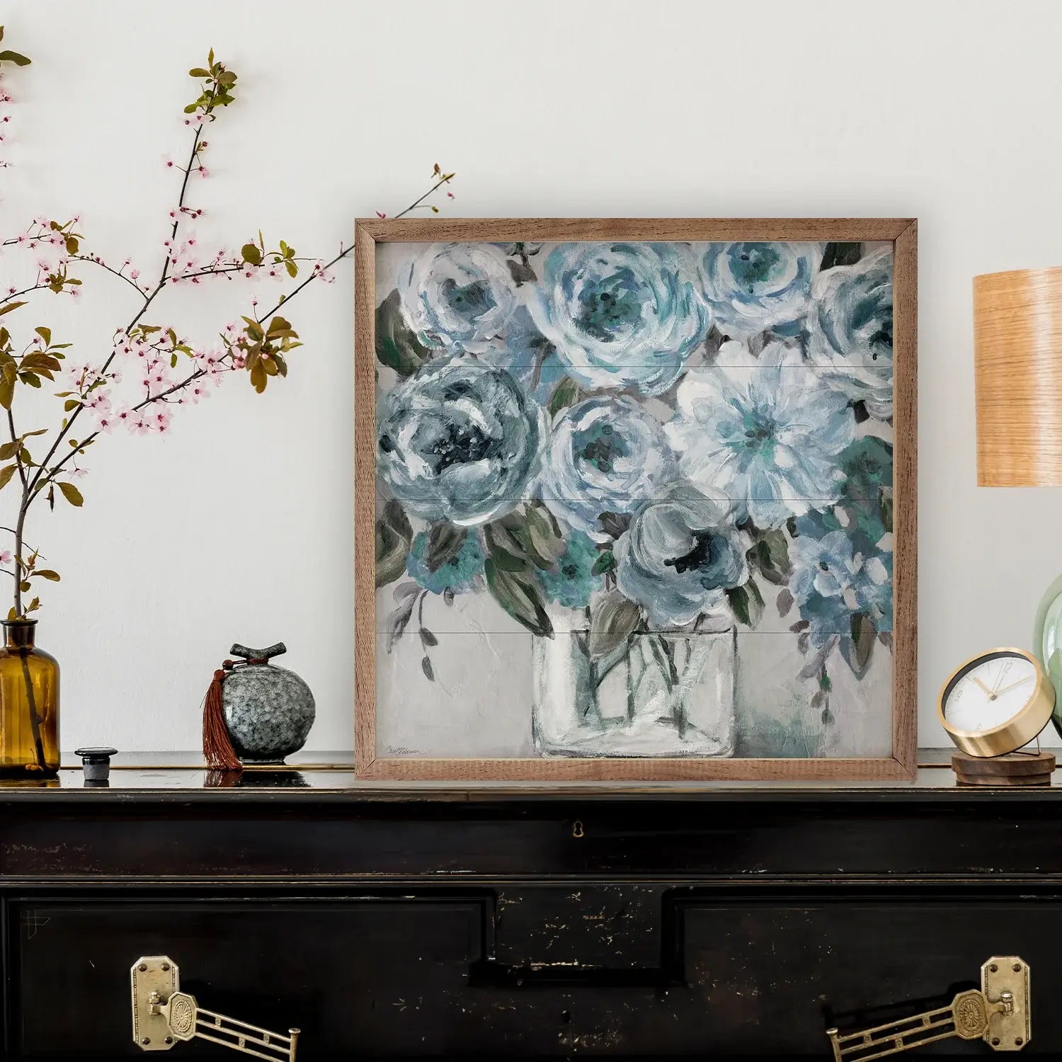Painterly Blues Wood Framed Print