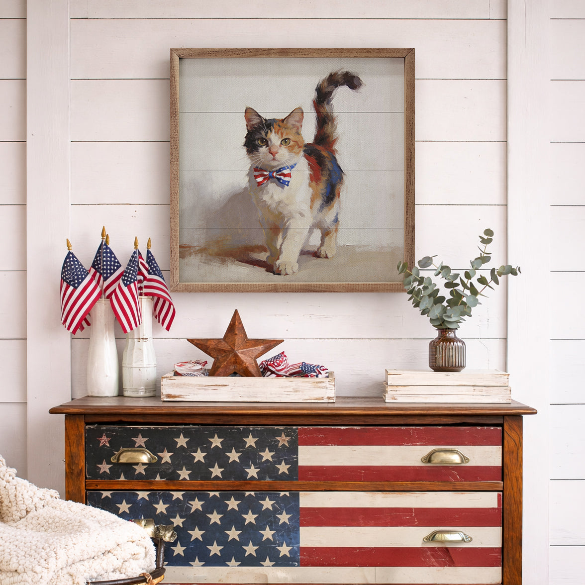 Patriotic Pets Calico Cat Wood Framed Print