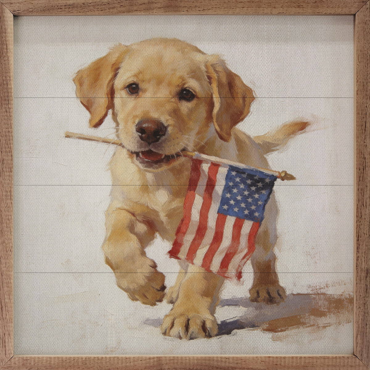 Patriotic Pets Yellow Lab Wood Framed Print