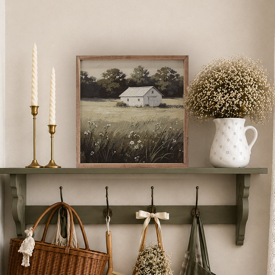 Quiet Farmstead Meadow Wood Framed Print