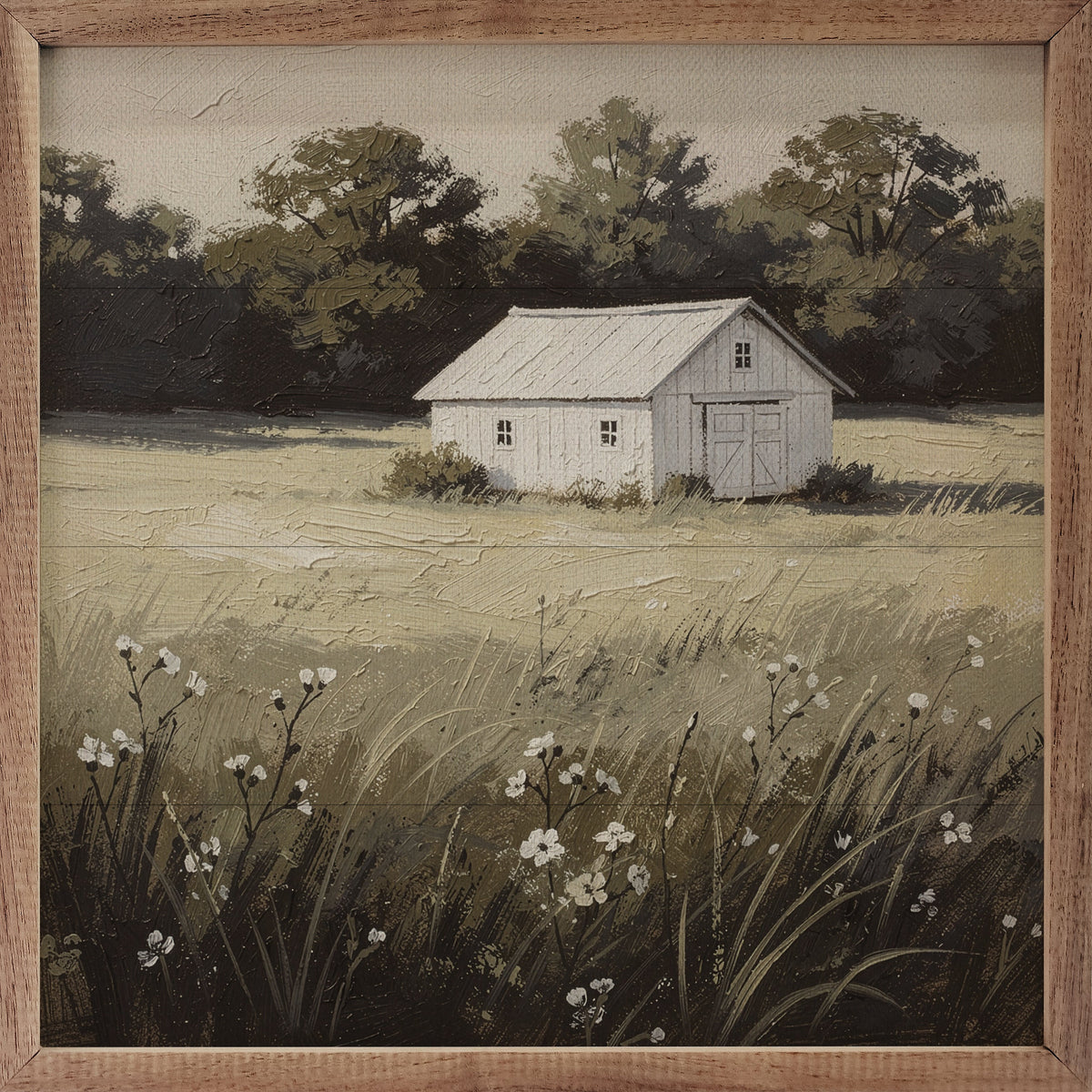 Quiet Farmstead Meadow Wood Framed Print