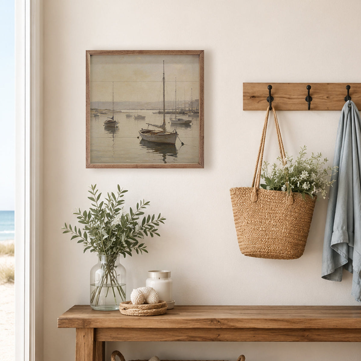 Quiet Harbor Sailboats Wood Framed Print