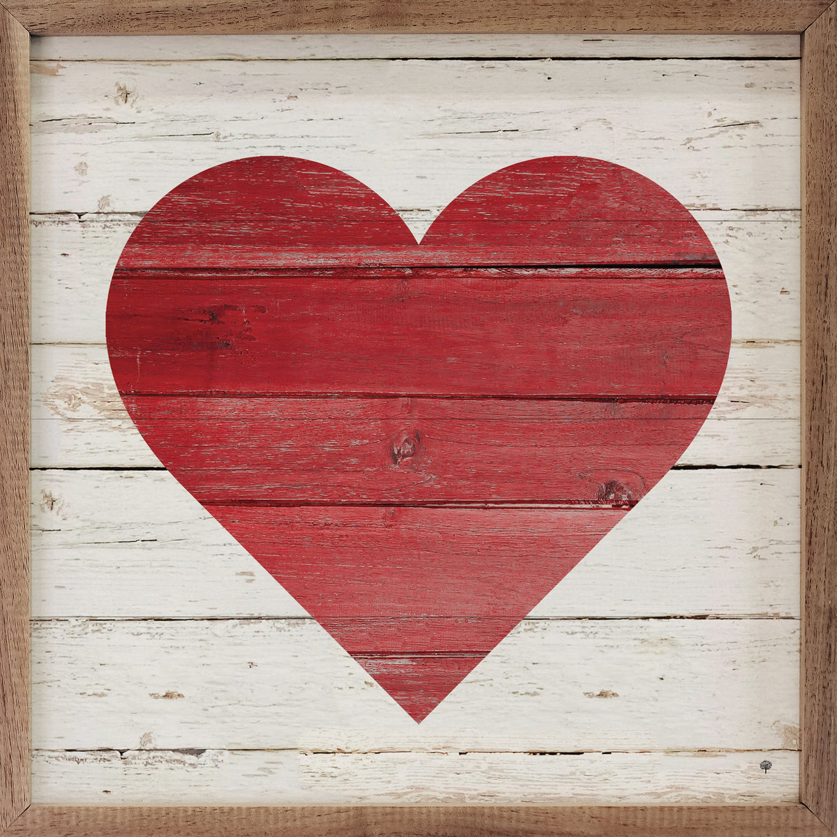 Red Heart On Whitewash Wood Framed Print