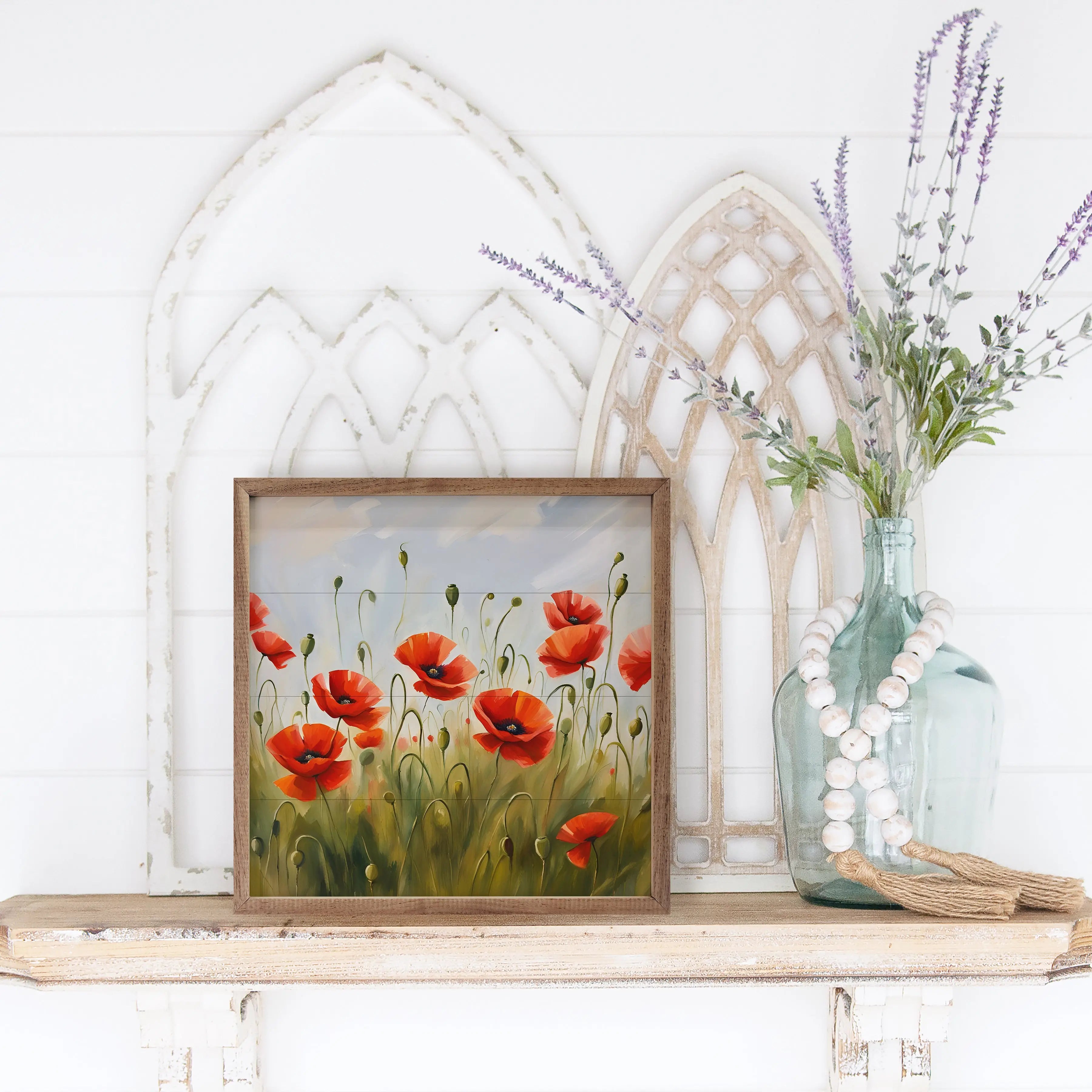 Red Poppy Field Wood Framed Print