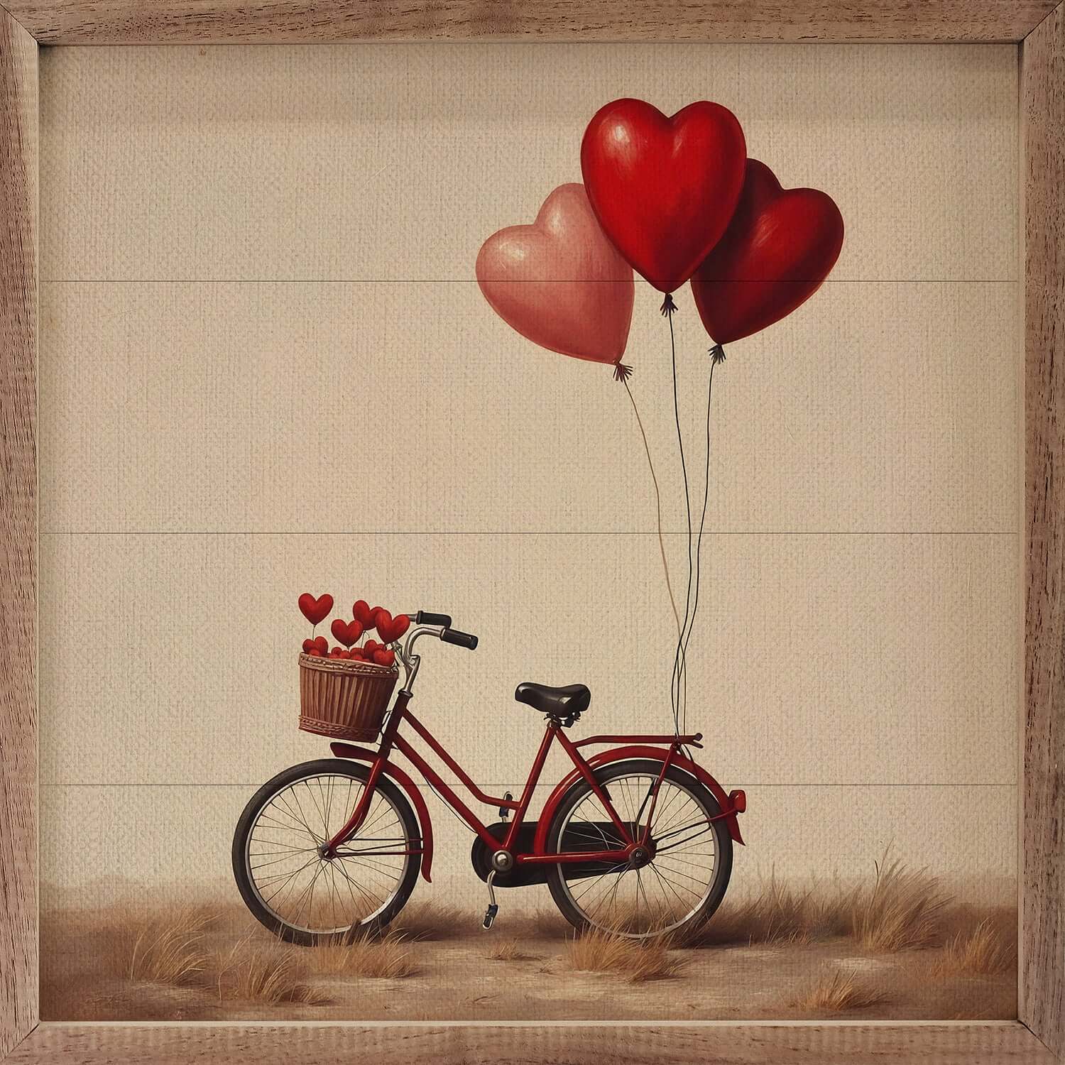Red Valentine's Heart Bike Wood Framed Print