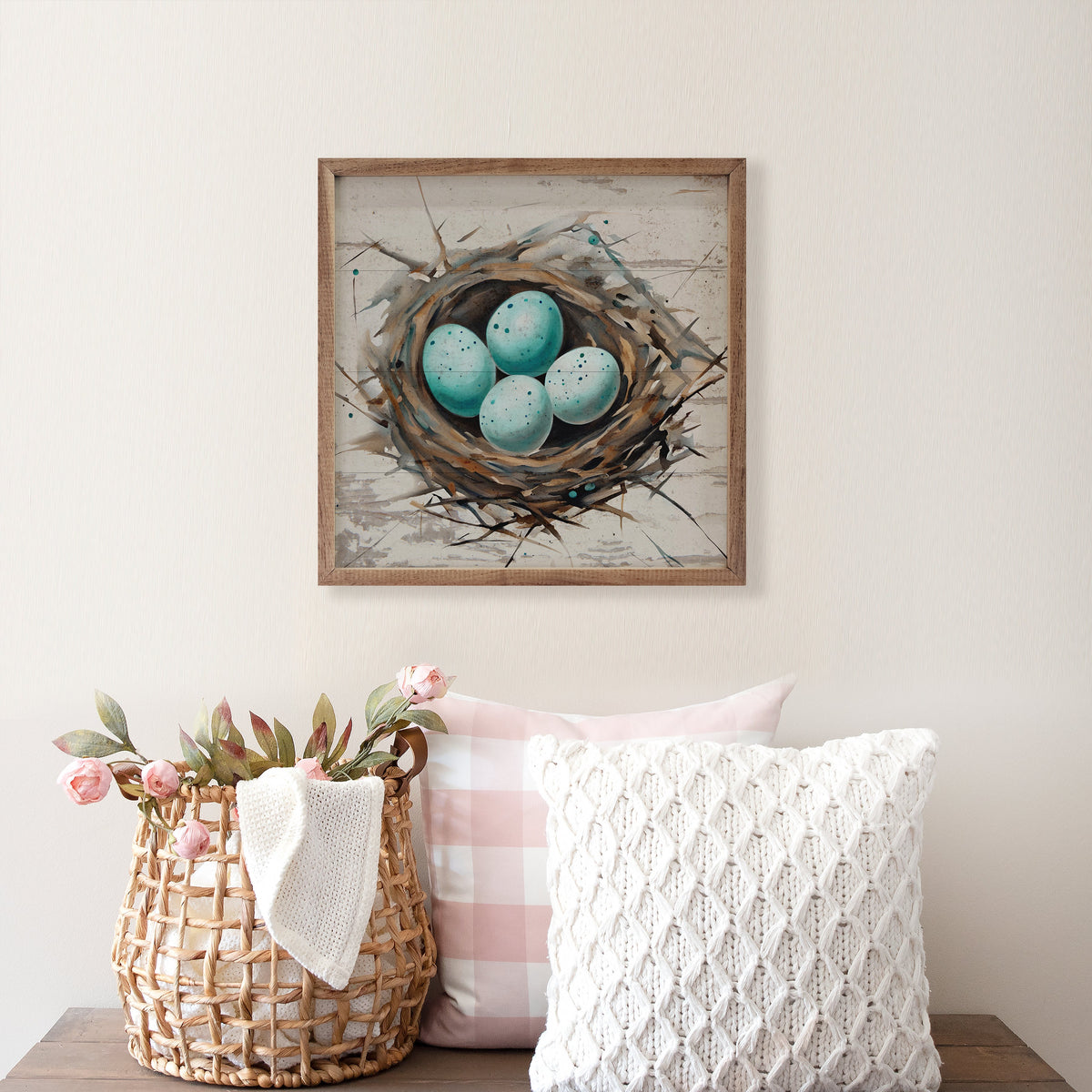 Robin Eggs Nest Wood Framed Print