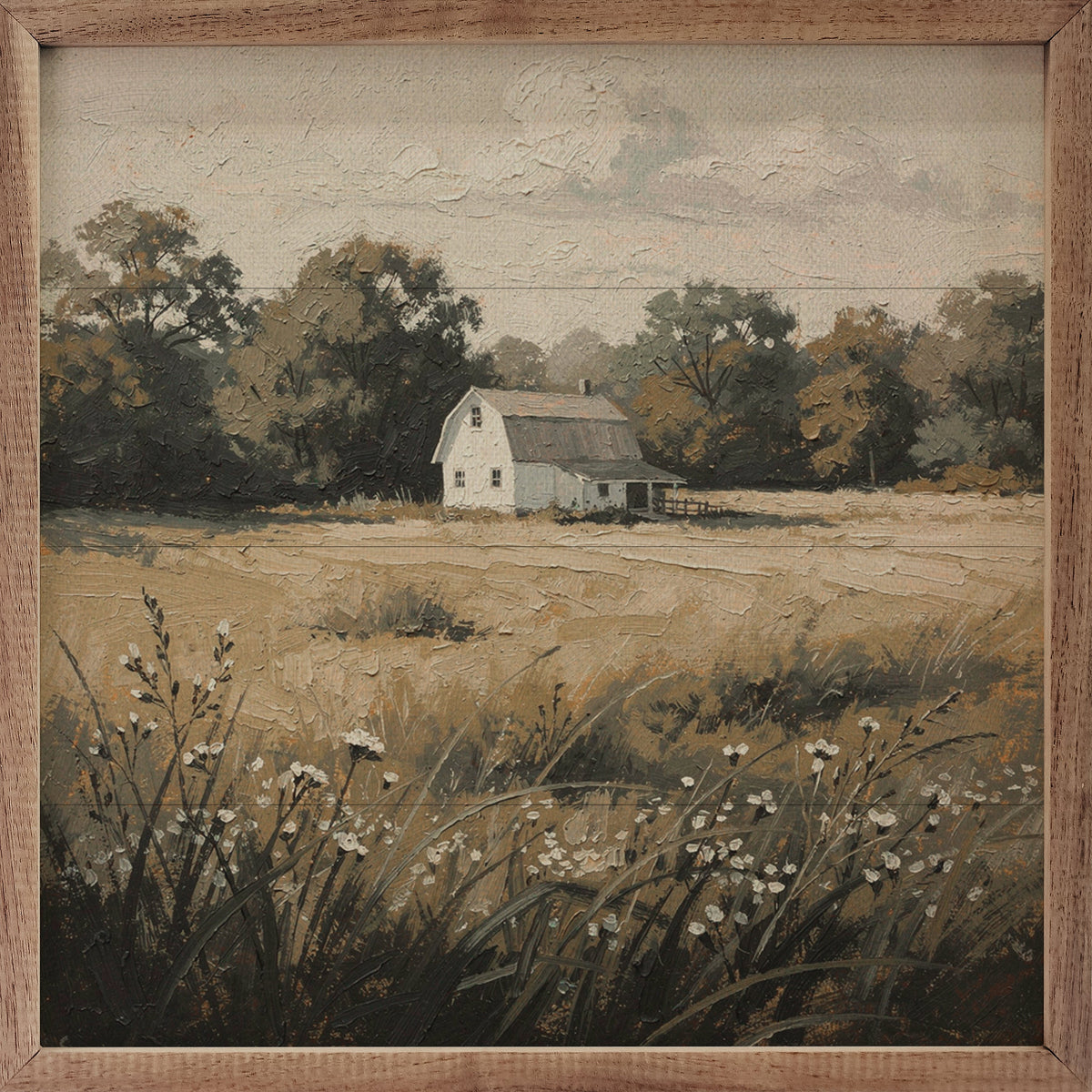 Rural Horizon Meadow Wood Framed Print