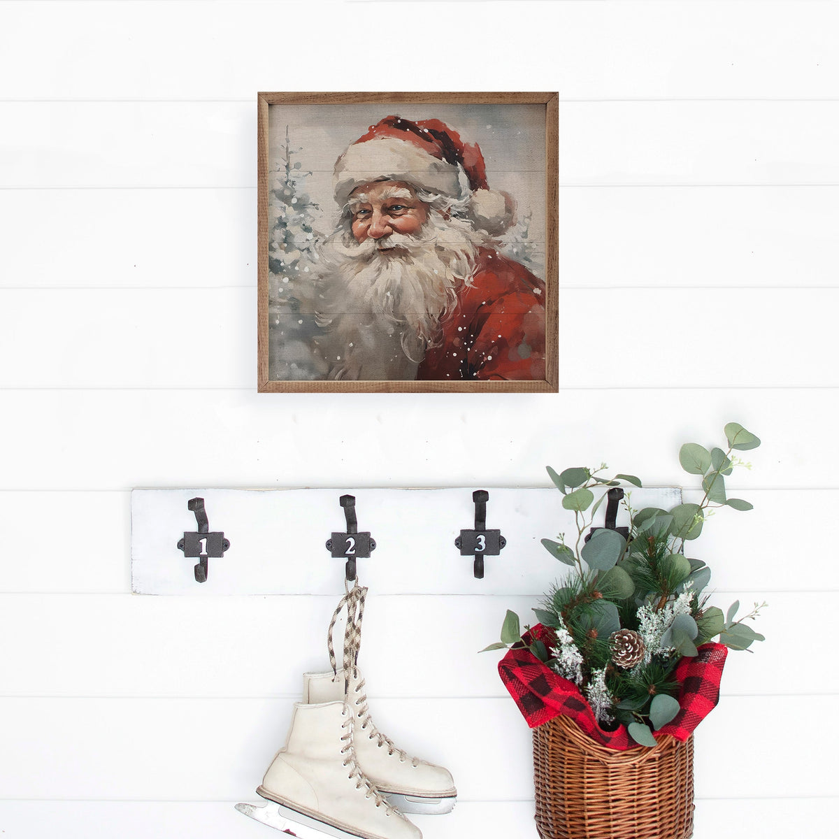 Snowy Santa Portrait Wood Framed Print