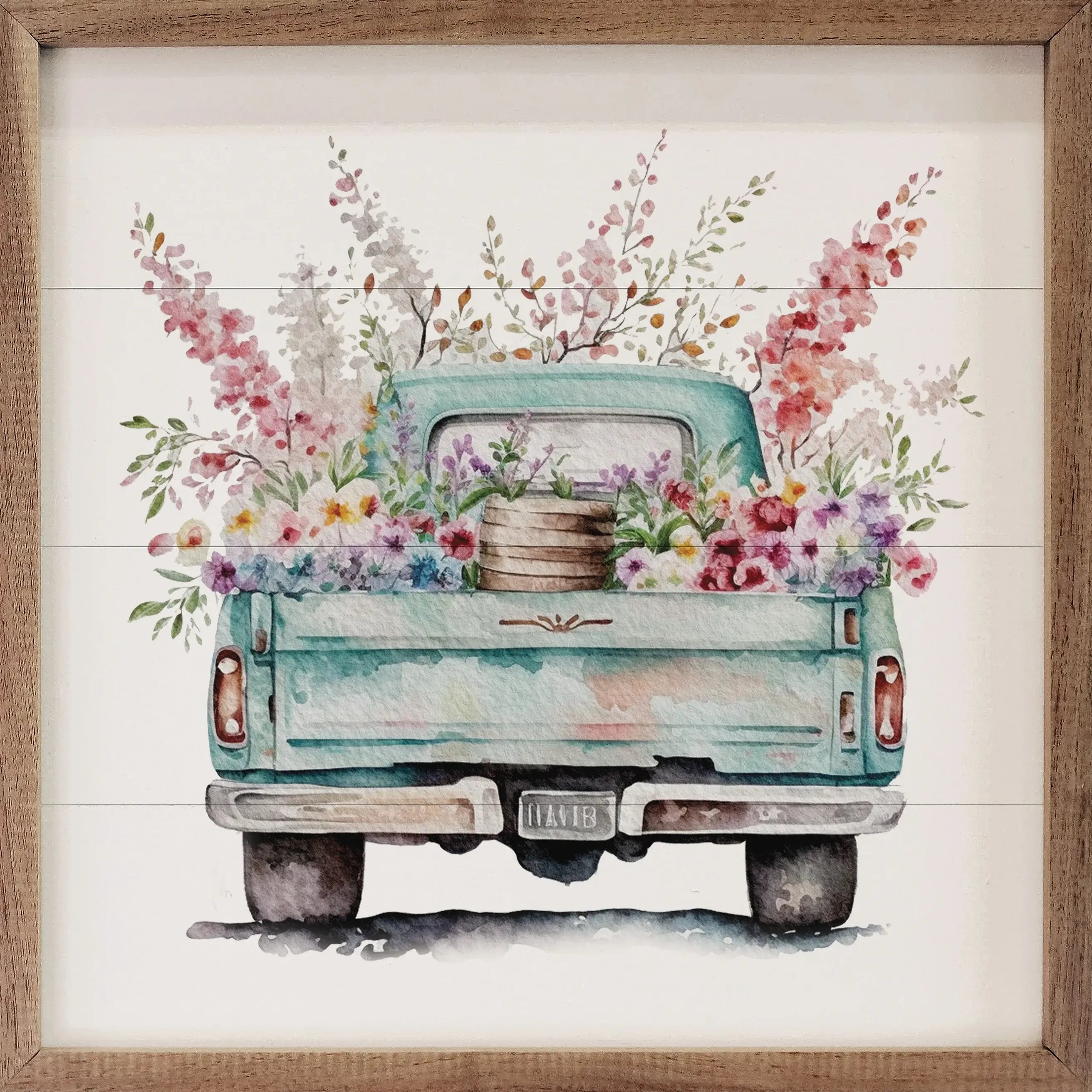Spring Garden Truck Floral Wood Framed Print
